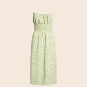 WAYF Sage Mint Green Floral Smocked Midi Dress Size Medium